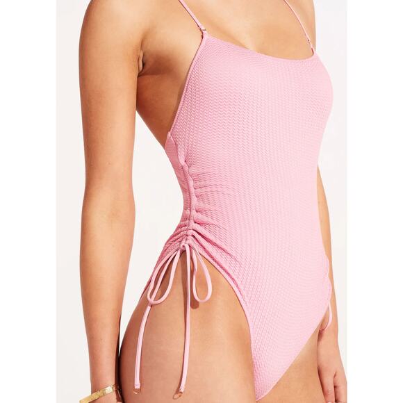Seafolly Sea Dive Scoop Neck Drawstring Side One Piece US SIZE 12 NWT - Picture 4 of 5